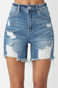 Thumbnail for RISEN High Waisted Distressed Denim Shorts