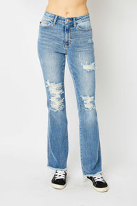 Thumbnail for Judy Blue Full Size Distressed Raw Hem Bootcut Jeans