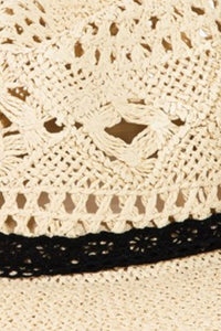 Thumbnail for Fame Openwork Lace Detail Wide Brim Hat