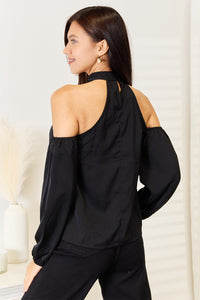 Thumbnail for Perfee Grecian Cold Shoulder Long Sleeve Blouse