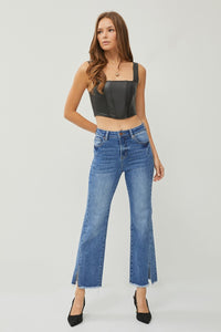 Thumbnail for RISEN High Waist Raw Hem Slit Straight Jeans