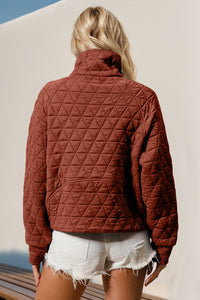 Thumbnail for Double Take Half Zip Long Sleeve Quilted Sweatshirt with Pocket