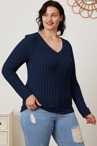 Thumbnail for Basic Bae Full Size Ribbed V-Neck Long Sleeve T-Shirt