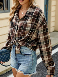 Thumbnail for Plaid Collared Neck Long Sleeve Shirt