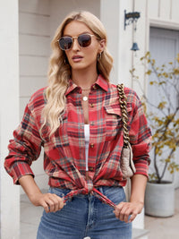 Thumbnail for Mandy Plaid Button Up Long Sleeve Shirt