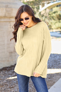 Thumbnail for Basic Bae Full Size Ribbed Round Neck Long Sleeve Knit Top