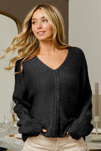 Thumbnail for BiBi V-Neck Cable Knit Sweater