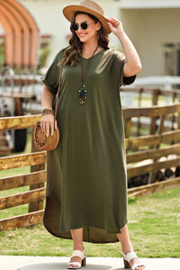 Thumbnail for Plus Size V-Neck Short Sleeve Maxi Dress