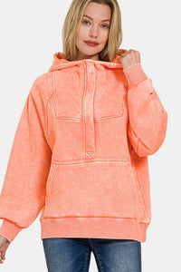 Thumbnail for Zenana Acid Wash Fleece Kangaroo Hoodie