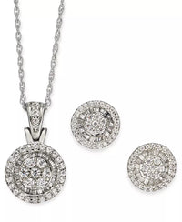 Thumbnail for 2-Pc. Set Diamond Halo Heart Cluster Pendant Necklace & Matching Stud Earrings (1 Ct. T.W.) in 10K White Gold (Also in round & Square)