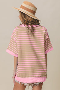 Thumbnail for BiBi Exposed Seam Stripe Contrast T-Shirt