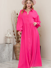 Thumbnail for Collared Neck Button-Up Maxi Dress