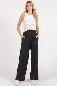 Thumbnail for Mittoshop Stretch Banded Waist Wide Leg Pants with Pockets