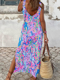 Thumbnail for Slit Printed Wide Strap Midi Dress