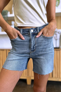 Thumbnail for Judy Blue Full Size High Waist Raw Hem Denim Shorts