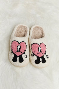 Thumbnail for Melody Love Heart Print Plush Slippers