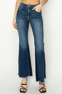 Thumbnail for RISEN Full Size High Rise Side Shadow Seam Detail Slit Flare Jeans