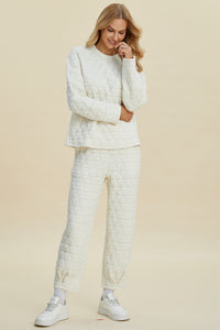 Thumbnail for Double Take Full Size Texture Round Neck Long Sleeve Top and Pants Set