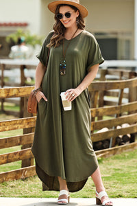 Thumbnail for Plus Size V-Neck Short Sleeve Maxi Dress