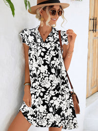 Thumbnail for Floral Tie Neck Butterfly Sleeve Dress