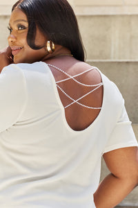 Thumbnail for And The Why Pearly White Full Size Criss Cross Pearl Detail Open Back T-Shirt