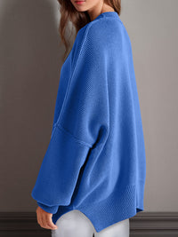 Thumbnail for Double Take Side Slit Round Neck Long Sleeve Sweater