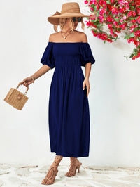 Thumbnail for Off-Shoulder Balloon Sleeve Midi Dress