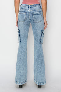 Thumbnail for RISEN Full Size High Rise Cargo Flare Jeans