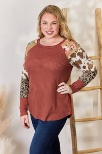 Thumbnail for Hailey & Co Full Size Leopard Waffle-Knit Blouse