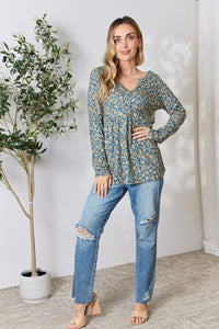 Thumbnail for Heimish Full Size Floral Half Button Long Sleeve Blouse