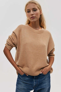 Thumbnail for Basic Bae Round Neck Dropped Shoulder Long Sleeve Sweater