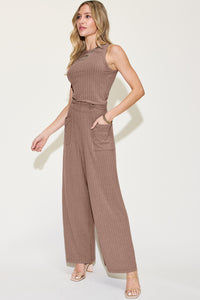 Thumbnail for Basic Bae Full Size Ribbed Tank and Wide Leg Pants Set