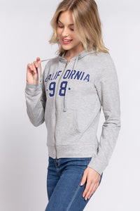 Thumbnail for ACTIVE BASIC CALIFORNIA Zip Up Drawstring Long Sleeve Hoodie