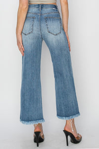 Thumbnail for RISEN Raw Hem Cropped Wide Leg Jeans