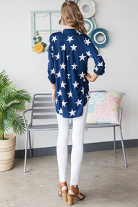 Thumbnail for Heimish Full Size Roll-Tab Sleeve Star Print Top