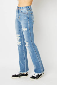 Thumbnail for Judy Blue Full Size Distressed Raw Hem Bootcut Jeans