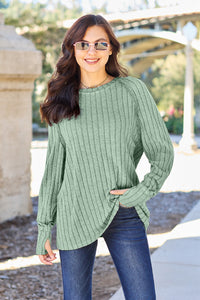 Thumbnail for Basic Bae Full Size Ribbed Round Neck Long Sleeve Knit Top