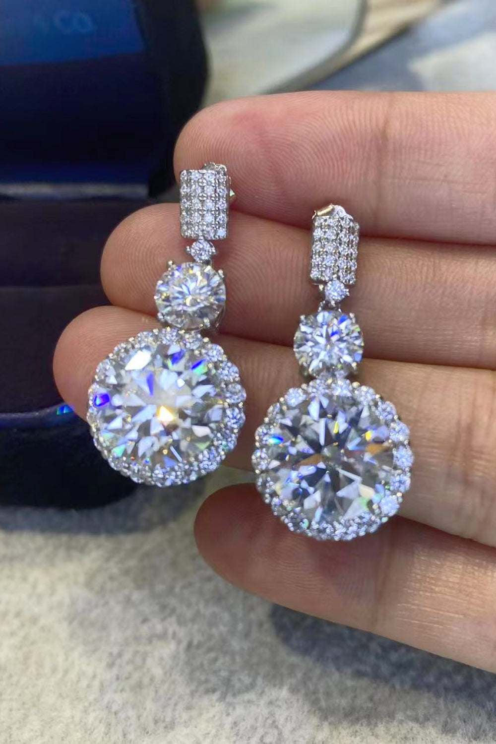 12 Carat Moissanite Platinum-Plated Drop Earrings