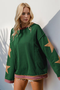 Thumbnail for Double Take Star Patched Long Sleeve Sweatshirt