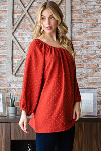 Thumbnail for Heimish Full Size Swiss Dot Off Shoulder Top