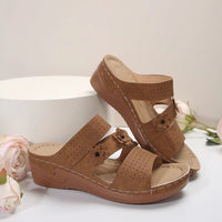 Thumbnail for Flower PU Leather Wedge Sandals