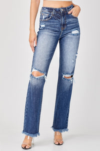 Thumbnail for Risen Full Size Raw Hem Distressed Straight Jeans