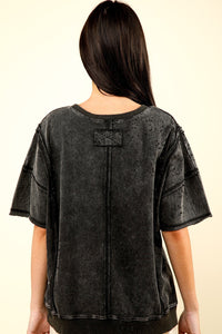 Thumbnail for VERY J Round Neck Exposed Seam Slit T-Shirt