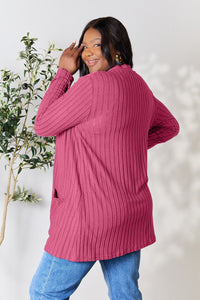 Thumbnail for Basic Bae Full Size Ribbed Open Front Cardigan with Pockets