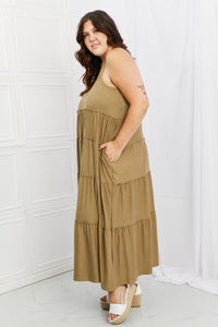 Thumbnail for Zenana Full Size Spaghetti Strap Tiered Dress with Pockets in Khaki