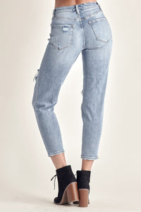 Thumbnail for RISEN Distressed Slim Cropped Jeans