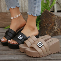 Thumbnail for Letter Trim Wedge Sandals