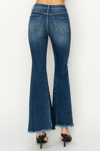 Thumbnail for RISEN Full Size High Rise Side Shadow Seam Detail Slit Flare Jeans