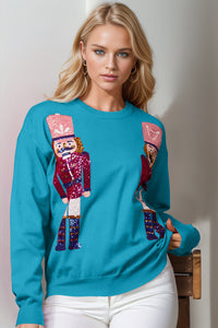 Thumbnail for Double Take Full Size Nutcracker Sequin Long Sleeve Sweater