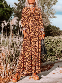 Thumbnail for Leopard Buttoned Maxi Dress